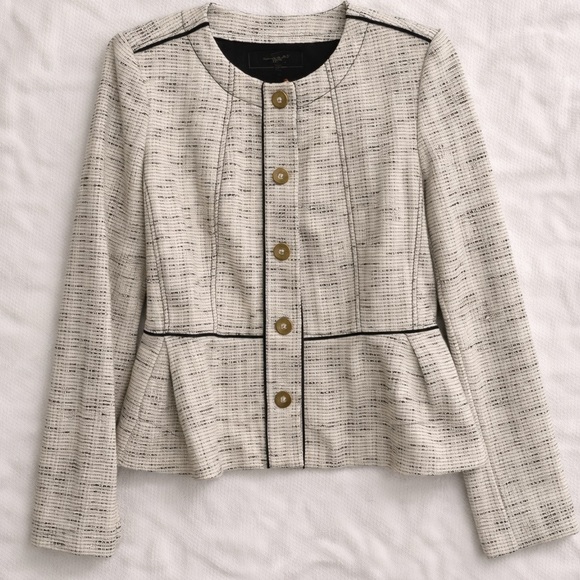 Donna Karan Jackets & Blazers - Donna Karan NY Tweed Peplum Blazer Jacket Cream Black Gold Buttons Size 8
